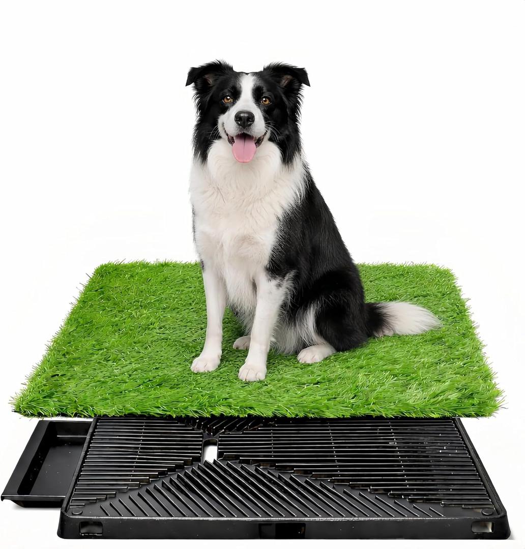 Dog Grass Pad with Tray 25" x 20", Artificial Grass Puppy Potty Training Pad, Reusable Indoor Outdoor Pet Toilet with Drainage System, Fake Grass Pee Pad for Small & Medium Dogs (Large)