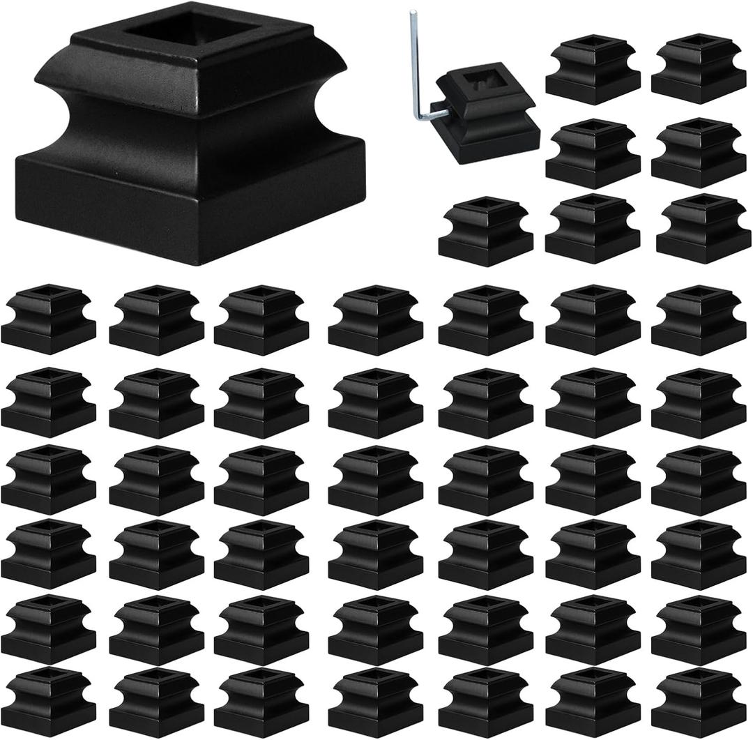 50 Pcs Iron Baluster Shoes 1/2 Inch Stair Flat Shoe with Screw Satin Black Metal Spindle Railing Square Scroll Basket Twist Knuckle Staircase Balusters for Staircase Baluster