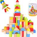 Pidoko Kids Building Blocks for Toddlers 1-3, 100 Pcs Wooden Blocks - Includes Storage Bucket and Shape Sorter Lid - Montessori Wood Block Gifts For Preschool Boys & Girls (Colored and Natural)