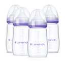 Lansinoh Anti-Colic Baby Bottles for Breastfeeding Babies, 8 Ounces, 4 Count, Includes 4 Medium Flow Nipples, Size Medium