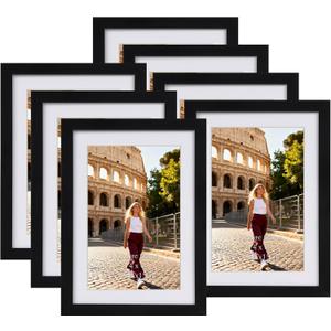 Giftgarden 5x7 Picture Frames Set of 7, Black Frame Display 4x6 Picture with Mat or 5x7 Photo without Mat for Wall or Tabletop