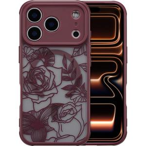 XIZYO Magnetic Case for iPhone 17 Pro Floral Rose Cute Phone Case [Compatible with Magsafe] for Women Girls Aesthetic Pattern Slim TPU Shockproof Bumper Cover, Wine Red