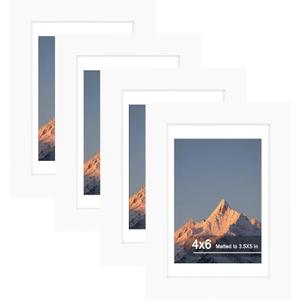 4x6 Picture Frame Set of 4 with Real Glass, Wall & Tabletop Display, 4x6 in