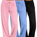 Neer 4 Pack Women's Plus Size Lounge Pants, High Waisted Wide Leg Front Seam Sweatpants Yoga Casual Baggy Pants with Pockets, 2XL - Pink, Black, Blue