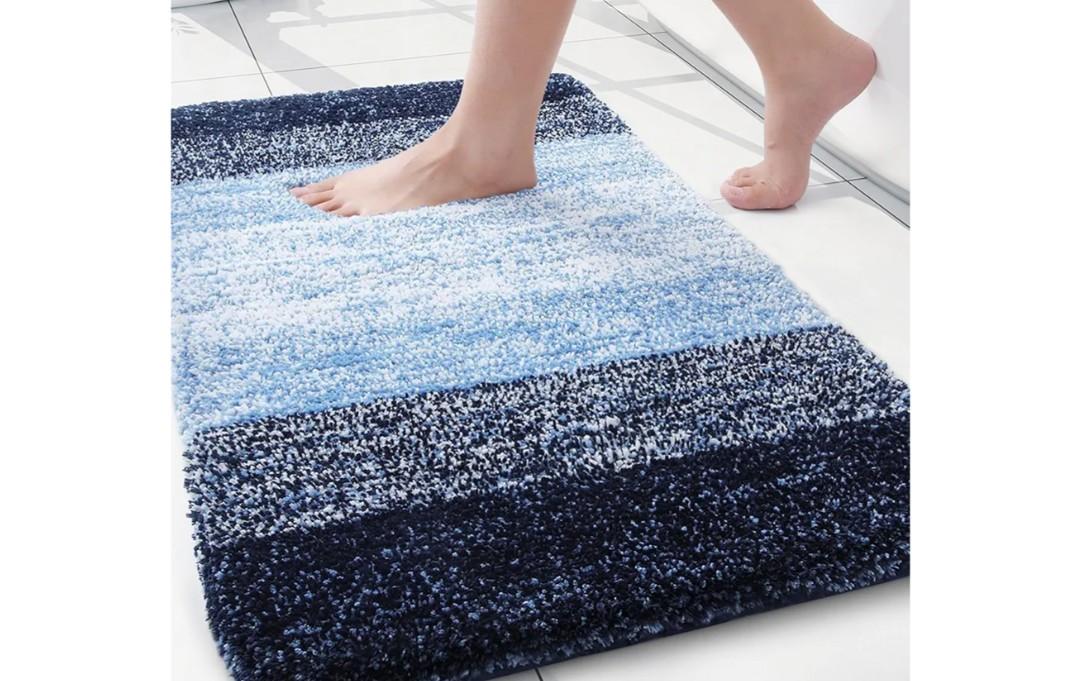 Arotive Microfiber Bathroom Rugs, Shaggy Soft and Absorbent Bath Rug, Non-Slip, Thick Plush Machine Washable Dry Bath Mats for Bathroom, Tub and Shower, 24x16, Blue, Rectangular