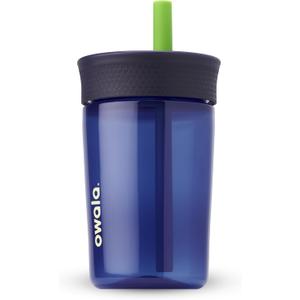 Owala Kids BPA-Free Plastic Tumbler with Spill Resistant Flexible Straw, Easy to Clean, Kids Water Bottle, Great for Travel, Dishwasher Safe, 15 Oz, Navy and Blue (Home Base)