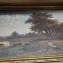 Vintage Gold Framed Landscape Wll ArtRetro Rustic Countryside Wall Decor Classic Rural River Scene Painting Picture Ldyllic Pastoral Scenic Nature Canvas Artwork for Living Room Bedroom Home Decor, 24"L x 16"W