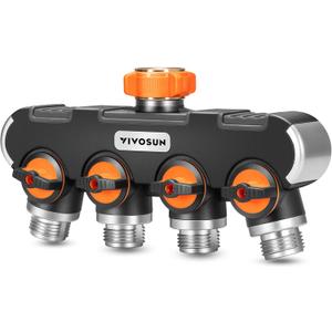 VIVOSUN Garden Hose Splitter 4 Way, Heavy Duty Water Hose Connector 3/4", Water Hose Manifold, Faucet Adapter with Comfortable Rubberized Grip for Drip Irrigation, Lawns