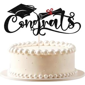 Congrats Cake Topper,black Glitter 2025 Boys and girls High school/university/postgraduate graduation theme party Cake Decorations