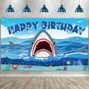 Tatuo Shark Birthday Backdrop Banner, Shark Birthday Decorations Zone Photography Background for Boy Girl Sea Under The Sea Theme Party Supplies Baby Shower, 72. 8 x 43. 3 Inch