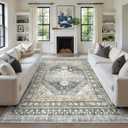 zesthome 8x10 Area Rugs for Living Room,Non-Slip Backing Washable Rugs,Vintage Large Area RugStain Resistant Home Decor Rug (Wheat/Charcoal,8'x10')