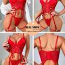 Avidlove Women's Lingerie 4 Piece Garter Lingerie Floral Lace Bra and Panty Sets with Underwire (Red, M)