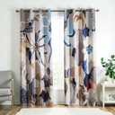 Abstract Floral Blackout Curtains 63 inch Long 2 Panels 52x63, Modern Blue Large Flower Print Patterned Room Darkening Drapes, Thermal Insulated Noise Reducing Window Curtains for Bedroom Living Room