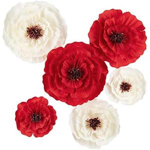 MEJOY Paper Flower Decorations for Wall, Flower Wall Decor for Birthday Wedding Backdrop Baby Nursery Wall Decor Baby Showers Bridal Shower (Red+White, 6Pcs)