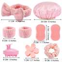 OULIGET 9 Pcs Skincare Headband Set,Include Shampoo Brush,Bath Caps,Flower Hair Clips,Scrunchies,Headbands Wristband, Facial Cleansing Brushes,Headband Set for Face Washing Spa