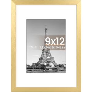 upsimples 9x12 Picture Frame, Display Pictures 6x8 with Mat or 9 x 12 Without, Wall Hanging Photo Frames, Gold, 1 Pack