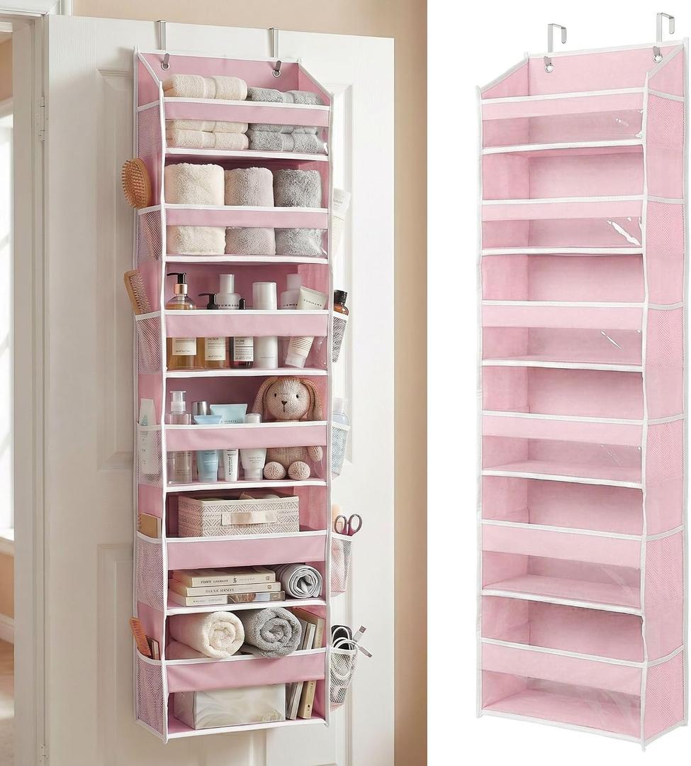 HOMELUX THEORY UPGRADED 6 Tiers Over The Door Organizer Hanging - 100D EXTRA THICK & 50lbs HUGE CAPACITY, 12 Side Mesh Pockets Over The Door Shoe Organizer, Hanging Closet Organizer (Baby Pink, 1pc)
