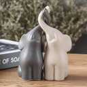 OwMell Set of 2 Loving Elephant Statue Figurine, 6" Elephant Ring Holder, Gifts for Couples Home Lucky Decor - Grey (Gray)