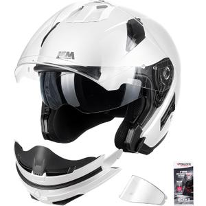 LEM Modular Motorcycle Helmets for Adults, Full Face Motorcycle Helmets for Women, Detachable Chin Guard, DOT Approved, Anti-Fog PINLOCK & DVS Dual Vision, Double D Lock, QUICK Series(White, XX-Large)
