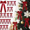 16Pcs Velvet Ribbon Bows for Christmas Tree, Vintage Rustic Small Craft Bows Ornaments for Garland Wreath Gift Wrapping Candy Bags Party DIY Decorations (Red, 5" x 10", Width of 1")