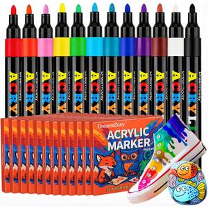 Acrylic Paint Markers, 144 Pack with 12 Colors Medium Tip Acrylic Paint Pens for Painting on Rocks, Canvas, Ceramic, Wood, Glass for Artists and Adults, DIY, Holiday Decorations & Art Supplies