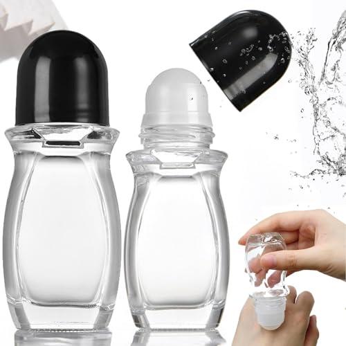 2PCS Glass Empty Roller Bottles with Plastic Roller Ball, Deodorant Roll On Bottles Containers Leak Proof Massage Roller Ball Bottles with Cap For Essential Oils Perfume Cosmetics (30ml+50ml)