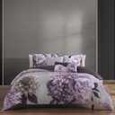 Bebejan Plum Petal 5 Piece Comforter Set, 100% Cotton Sateen, 220 Thread Count, Purple Floral Reversible Bedding Comforter Set, 1 Comforter, 2 Shams & 2 Pillows (King/Cal King)