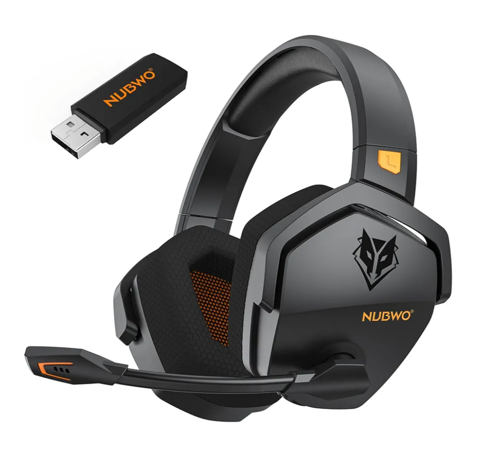NUBWO G06 Dual Wireless Gaming Headset with Microphone for PS5, PS4, PC - 23ms Low Latency Audio - 100-Hour of Playtime - 50mm Drivers (Black-Orange)
