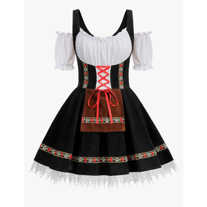 Womens Oktoberfest Costume, Velvet German Bavarian Dress for Halloween Carnival M