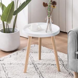 Apicizon Round Side Table, White Tray Nightstand Coffee End Table for Living Room, Bedroom, Small Spaces, Easy Assembly Bedside Table, 15 x 18 Inches (Natural)
