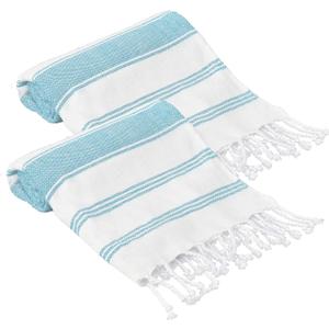 GLAMBURG Peshtemal Turkish Towel - Beach Towels Oversized 36x71 Set of 2, Cotton Beach Towels for Adults, Soft Durable Absorbent Extra Large Bath Sheet Hammam Towel - Aqua Blue
