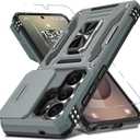 DEERLAMN Case for Samsung Galaxy S26 Ultra 6.9-Inch with Slide Camera Cover+Screen Protector(1 Pack), Rotated Ring Kickstand Military Grade Shockproof Protective Cover-Grey