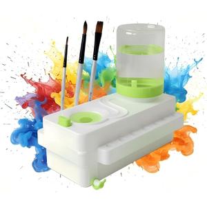 2025 Upgraded Paint Brush Cleaner with Water Circulation, 3-in-1 Portable Brush Washer & Rinser Station, Ultra-Lightweight Large 520ml Tank, Leak-Resistant Art Gift for Adults, Kids (Green)