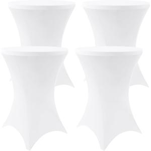 Moosfor Spandex Cocktail Table Covers 4 Pack, Elastic Fitted Stretch Table Cloth, Round High Top Tablecloths for Bar, Party, Pub, Wedding & Banquet (White, 28x43 Inch)