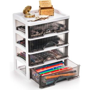 WRINGKIT Desk Organizer with 4 Drawers, Plastic Desk Storage Box, Desktop Storage Unit for Office Home Art Supplies, Bathroom, Countertop, Study, Makeup Stationary Organizer