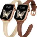 2 pack Slim Leather Bands Compatible with Apple Watch Band 38mm/40mm/41mm/42mm (series 11 10) Women,Top Layer Genuine Leather Strap for iWatch Series 11/10/9/8/7/6 5/4/3/2/1/SE/Ultra