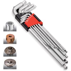 Powerbuilt 9 Piece SAE Hex Key Wrench Set for Damaged Fasteners, Standard, Grip Rusted, Rounded Bolts, Long End - Zeon Series 240096