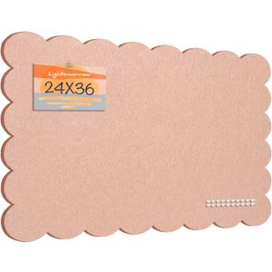Lightomorrow Scalloped Bulletin Board, 36 x 24 Inches Felt Pin Board - Decorative Cork Alternative for Wall, Foldable Picture Self-Adhesive Vision Prayer Board with 20 Pushpins - Mauvey Pink