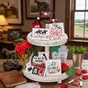 Vicenpal 13 Pcs Derby Horse Racing Table Tiered Tray Decoration Set Wooden Tabletop Sign Red Rose Flowers Centerpiece Gold Plastic Trophy Bead for DIY Horse Racing Festival Supplies Home Shelf Kitchen