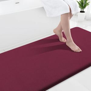 Smiry Memory Foam Bath Mat 44x24, Extra Soft and Absorbent Bathroom Mats, Non Slip Washable Carpet for Floor, Shower and Tub, Burgundy