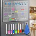 Colored Fridge Calendar 15"x11", Magnetic Calendar for Refrigerator, Acrylic Whiteboard Calender Dry Erase, workable on Both Dark and Light Background. W/8 Markers (Blue)