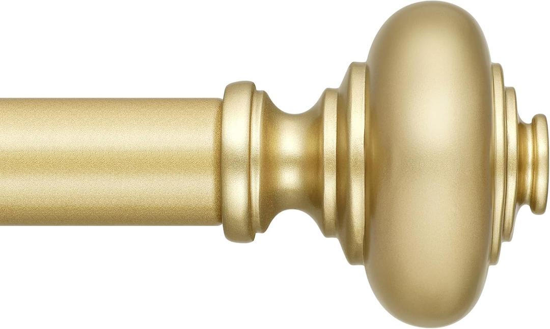 Gold Curtain Rods for Windows 48 to 84 Inch, Decorative Heavy Duty Single-Side Adjustable 1 Inch Diameter Gold Curtain Rod, Boho Vintage Rustic Metal Drapery Pole for Farmhouse Bedroom Living Room