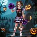 IBQ Kids Zombie Cheerleader Costume Girls Scary Halloween Costumes for Zombie Fearleader Costume (150 (11-12 Years), Purple)