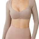 Women's Built-in Pads Long Sleeve Crop Top, Sports Bolero Workout Shrug with Ruched Chest Tee Shirt (M)