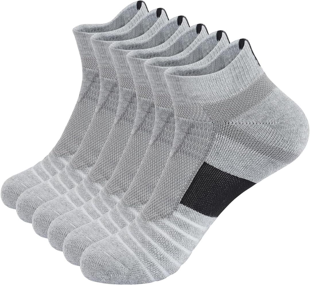 Men's Activewear Ankle Socks 6 Pairs, Men's Running Socks Low Cut Compression Running Sock with Ankle Support (Grey)