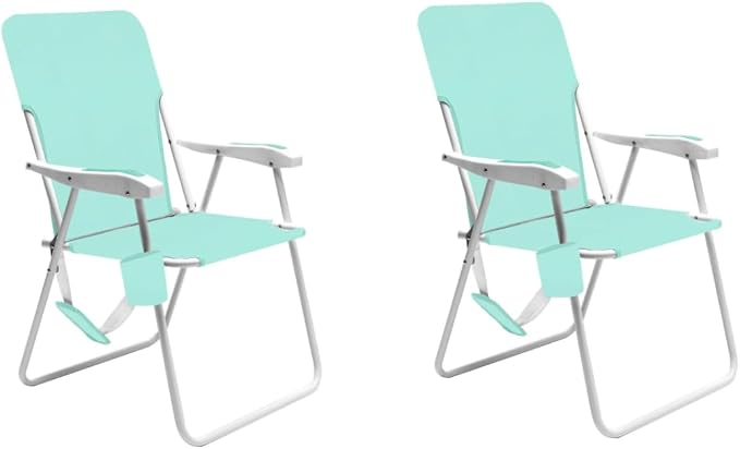 SunnyFeel Lightweight Folding Beach Chair - Heavy-Duty 300lb Capacity with Cup Holders & Retro Design for Adults, Portable Lawn Chair, Foldable Camping Chair for Outdoor Relaxation (Misty Teal)