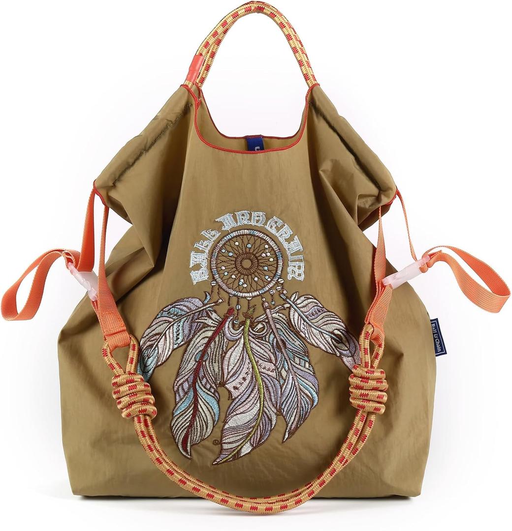 Ball&Chain Embroidery Initial Nylon Tote Bag, Personalized Present Suitable for Travel, Beach,is a Great Gift Women, Mom (Medium)