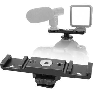 Chromlives Hot Shoe Mount Bracket Dual Hot Shoe Extension Bar Aluminum Mounting Plate Adapter Double Extension Shoe for LED Video Light Screens