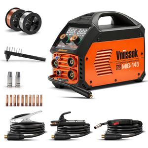 145A MIG Welder,110V/220V multiprocess welder, Gas Gasless MIG Welding Machine, 5 in 1 MIG/MMA/Lift TIG/Flux cored 0.8/Flux cored 1.0, LED Digital Display Synergic Control Aluminum Welding Machine