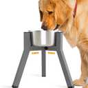 SHAINFUN Grey Elevated Dog Bowls Stand for Large Medium Breeds, 11" Height Adjustable Width 7-10.7", Single Tall Feeder Holder (Bowl Not Included)